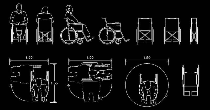 Silla de ruedas dwg para discapacitados en Autocad