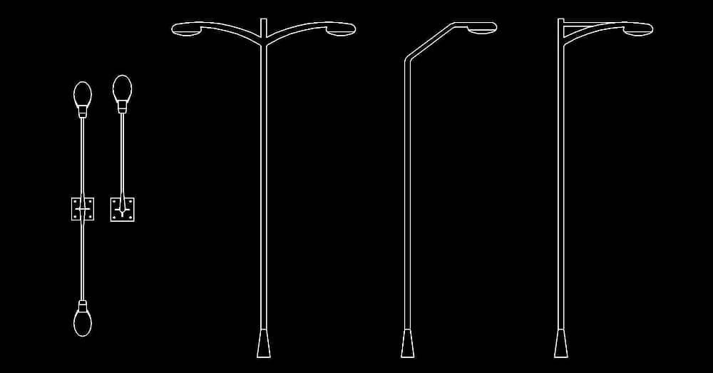 Bloques postes de luz dwg AutoCAD​ en planta y alzado CAD blocks